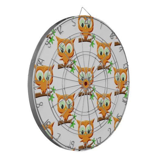Cartoon Little Owl on Branch Pattern Dartbord (Voorkant Links)