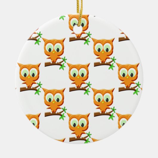 Cartoon Little Owl on Branch Pattern Keramisch Ornament (Voorkant)