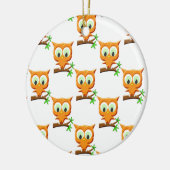 Cartoon Little Owl on Branch Pattern Keramisch Ornament (Links)