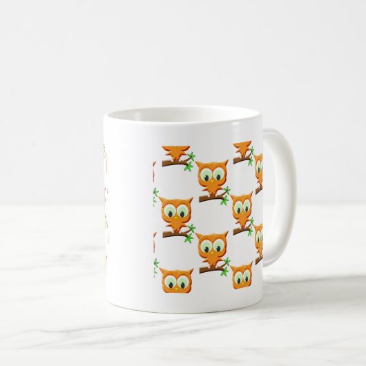 Cartoon Little Owl on Branch Pattern Koffiemok (Voorkant rechts)