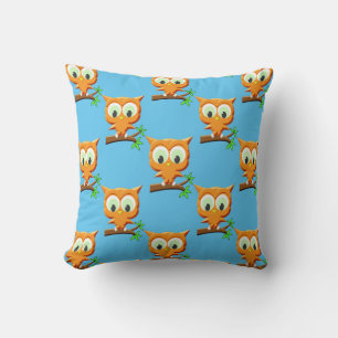 Cartoon Little Owl on Branch Pattern Kussen