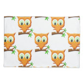 Cartoon Little Owl on Branch Pattern Kussensloop (Achterkant)