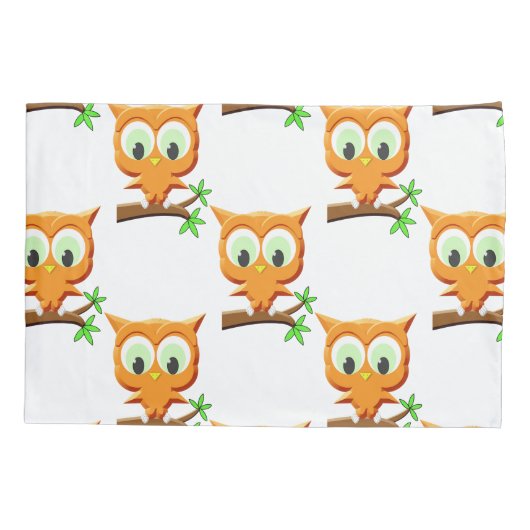 Cartoon Little Owl on Branch Pattern Kussensloop (Achterkant)