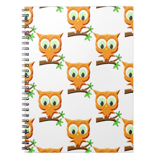 Cartoon Little Owl on Branch Pattern Notitieboek (Voorkant)