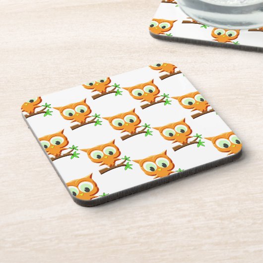 Cartoon Little Owl on Branch Pattern Onderzetter (Linkerzijde)