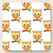 Cartoon Little Owl on Branch Pattern Onderzetter (Voorkant)