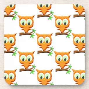 Cartoon Little Owl on Branch Pattern Onderzetter