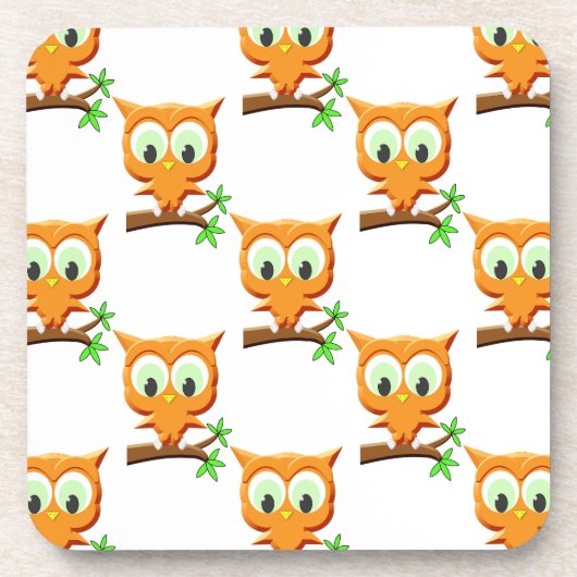 Cartoon Little Owl on Branch Pattern Onderzetter (Voorkant)