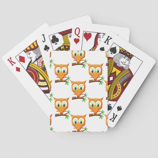 Cartoon Little Owl on Branch Pattern Pokerkaarten (Achterkant)