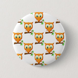Cartoon Little Owl on Branch Pattern Ronde Button 5,7 Cm