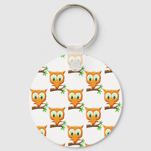 Cartoon Little Owl on Branch Pattern Sleutelhanger