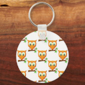 Cartoon Little Owl on Branch Pattern Sleutelhanger (Voorkant)