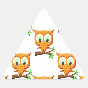 Cartoon Little Owl on Branch Pattern Sticker