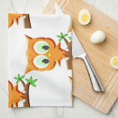 Cartoon Little Owl on Branch Pattern Theedoek (Quarter Fold)
