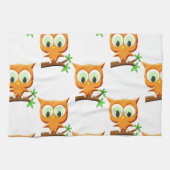 Cartoon Little Owl on Branch Pattern Theedoek (Horizontaal)