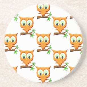 Cartoon Little Owl on Branch Pattern Zandsteen Onderzetter