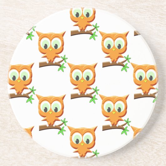 Cartoon Little Owl on Branch Pattern Zandsteen Onderzetter (Voorkant)