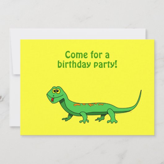 Cartoon Lizard Kinder Reptile Birthday Invitation Kaart (Voorkant)