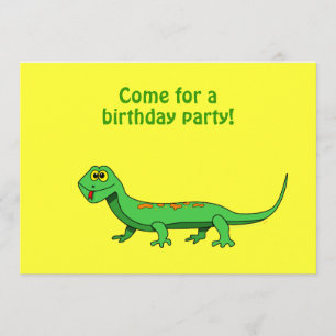 Cartoon Lizard Kinder Reptile Birthday Invitation Kaart