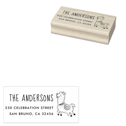 Cartoon Llama Aangepaste familienaam & retouradres Rubberstempel (Gestempeld)