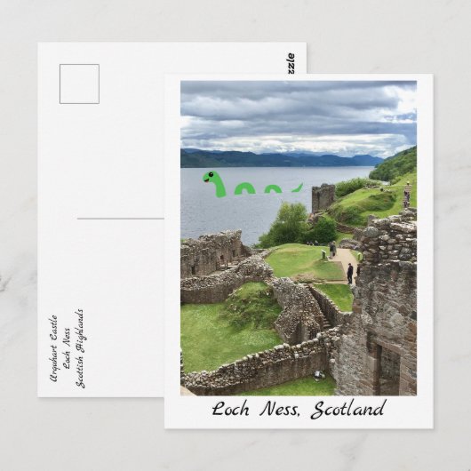 Cartoon Loch Ness Monster & Urquhart Castle Funny Briefkaart (Voorkant / Achterkant)