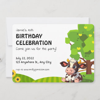 Cartoon Lola cow birthday invitation for kids. Notitiekaartje