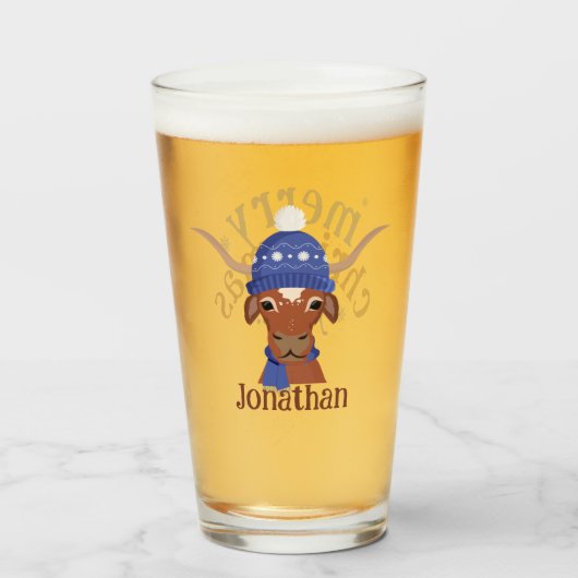 Cartoon Longhorn in Periwinkle Ski Pet en Sjaal Glas (Voorkant gevuld)