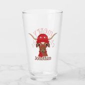Cartoon Longhorn in Rode Ski Pet en Sjaal Glas (Voorkant)