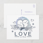 Cartoon Lovebirds Paarse liefde bruiloft Briefkaart (Voorkant / Achterkant)
