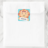 Cartoon Löwe mit Namensschild - blau Vierkante Sticker (Tas)