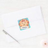 Cartoon Löwe mit Namensschild - blau Vierkante Sticker (Envelop)