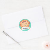 Cartoon Löwe mit Namensschild - grün Ronde Sticker (Envelop)