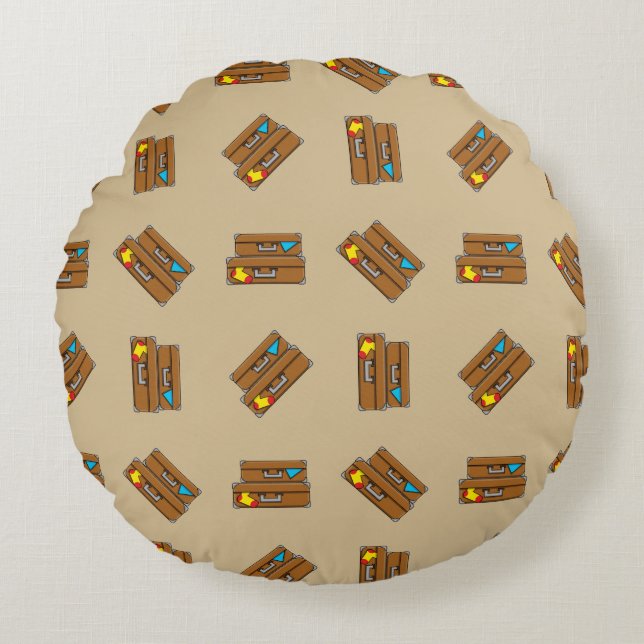 Cartoon Luggage Rond Kussen (Voorkant)