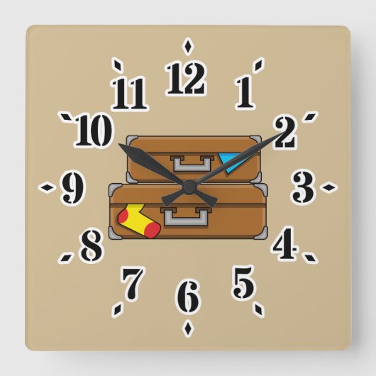 Cartoon Luggage Vierkante Klok (Voorkant)