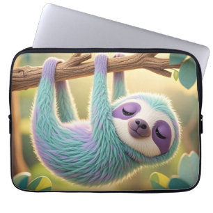Cartoon luiaard die ondersteboven van een tak hang laptop sleeve