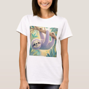 Cartoon luiaard die ondersteboven van een tak hang t-shirt