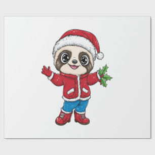 Cartoon luiaard met kerst cadeaupapier