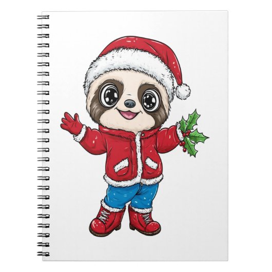 Cartoon luiaard met kerst notitieboek (Voorkant)