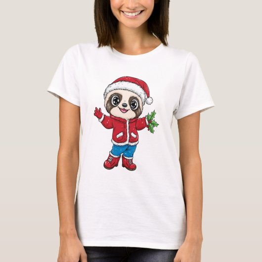 Cartoon luiaard met kerstversiering t-shirt (Voorkant)