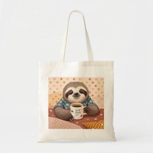 Cartoon luiaard met overdreven slaperige ogen tote bag