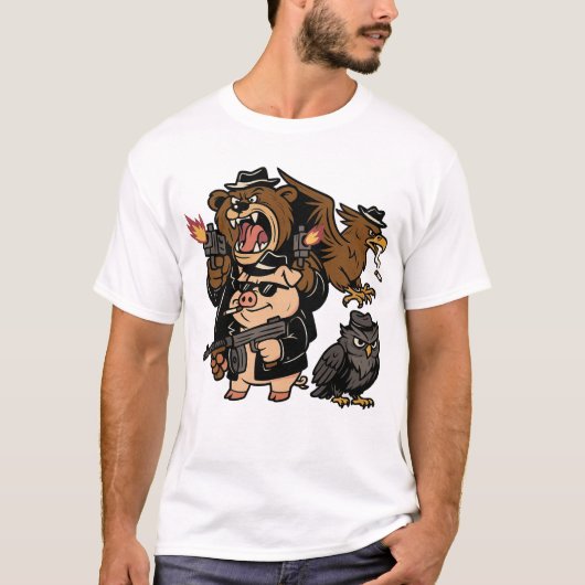 Cartoon maffia animal design t-shirt (Voorkant)