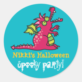 Cartoon Magenta Magic Dragon Kind Halloween Party Ronde Sticker