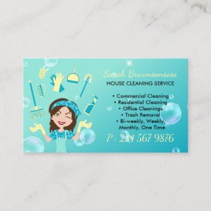 Cartoon Maid House Cleaning Service Visitekaartje