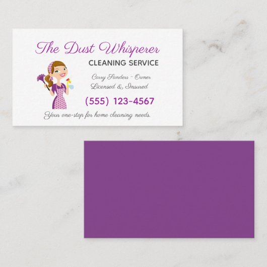Cartoon Maid House Cleaning Service Visitekaartje (Voorkant / Achterkant)