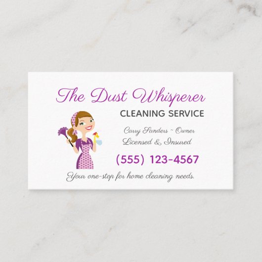 Cartoon Maid House Cleaning Service Visitekaartje (Voorkant)