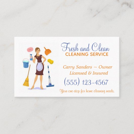 Cartoon Maid House Cleaning Service Visitekaartje (Voorkant)