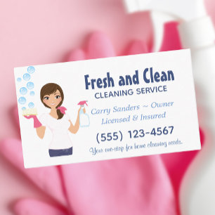 Cartoon Maid House Cleaning Service Visitekaartje