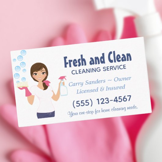 Cartoon Maid House Cleaning Service Visitekaartje