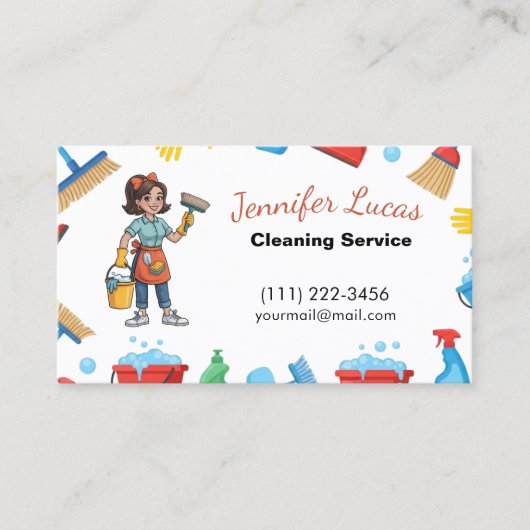 Cartoon Maid House Schoonmaakdiensten Visitekaartje (Voorkant)