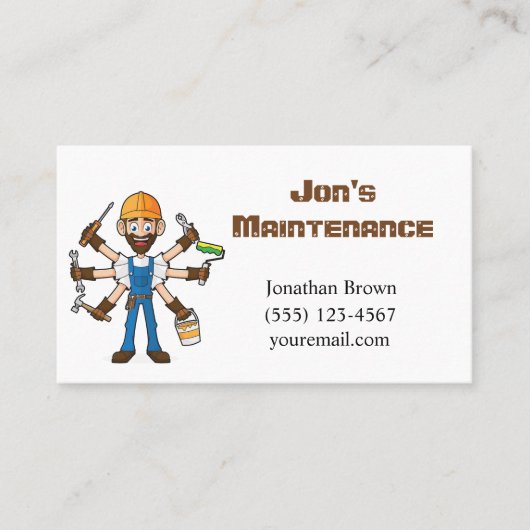 Cartoon Maintenance Service Guy Visitekaartje (Voorkant)